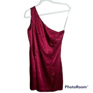 Lulus Lisette One - Shoulder Satin Jacquard Cocktail Minidress Burgundy Medium